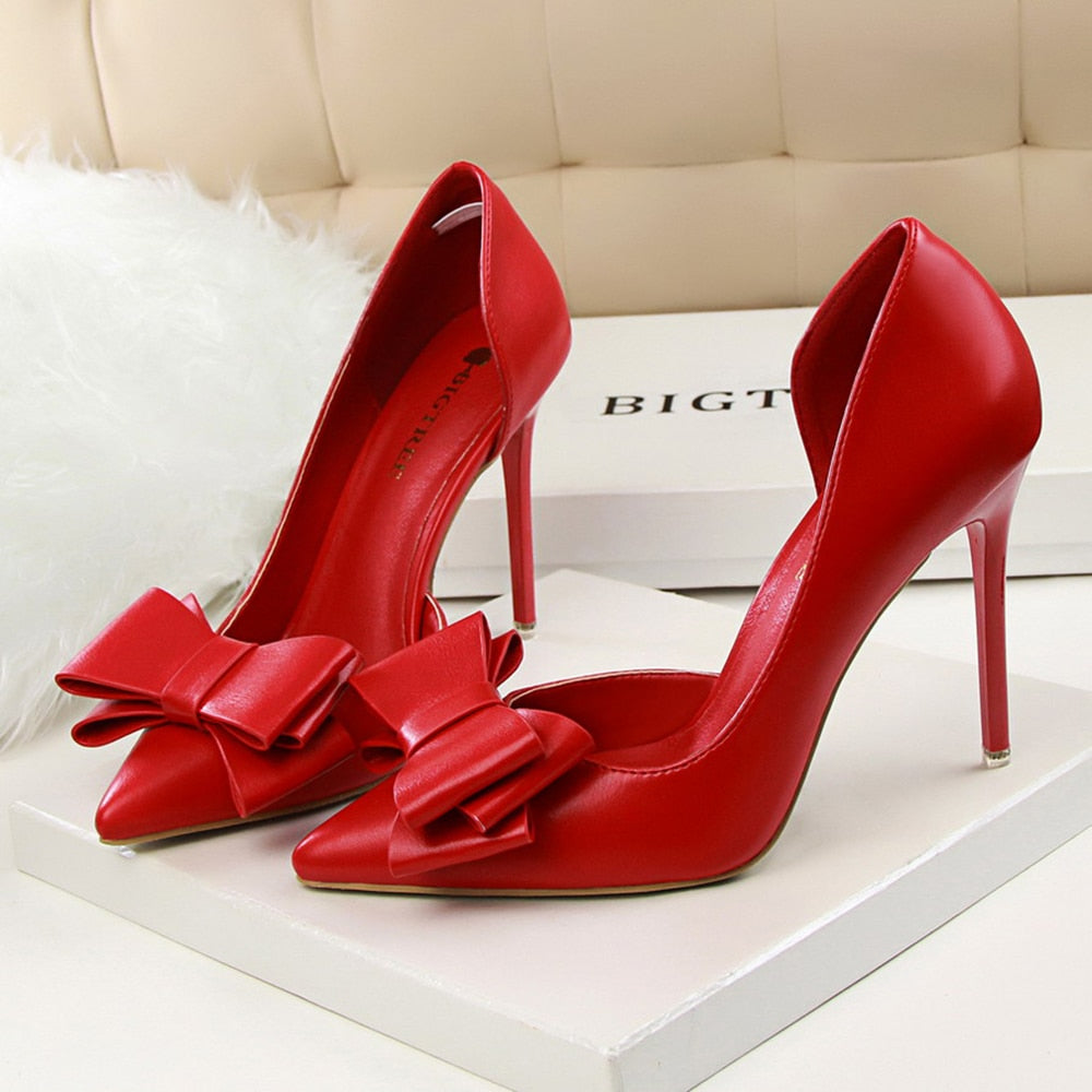 Korean Fashion Bigtree Women Shoes Wedding Bow High Heels Pumps