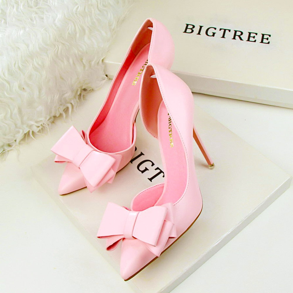 Korean Fashion Bigtree Women Shoes Wedding Bow High Heels Pumps