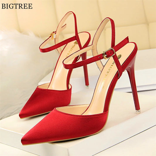 Korean-style Silk High Heels Dress Sandals