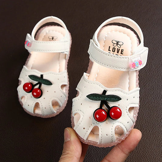 Cherry Baby Sandals for Girls Cherry Closed Toe Toddler Infant Kids Princess Walkers Baby Little Girls Shoes Sandals Size 15-30