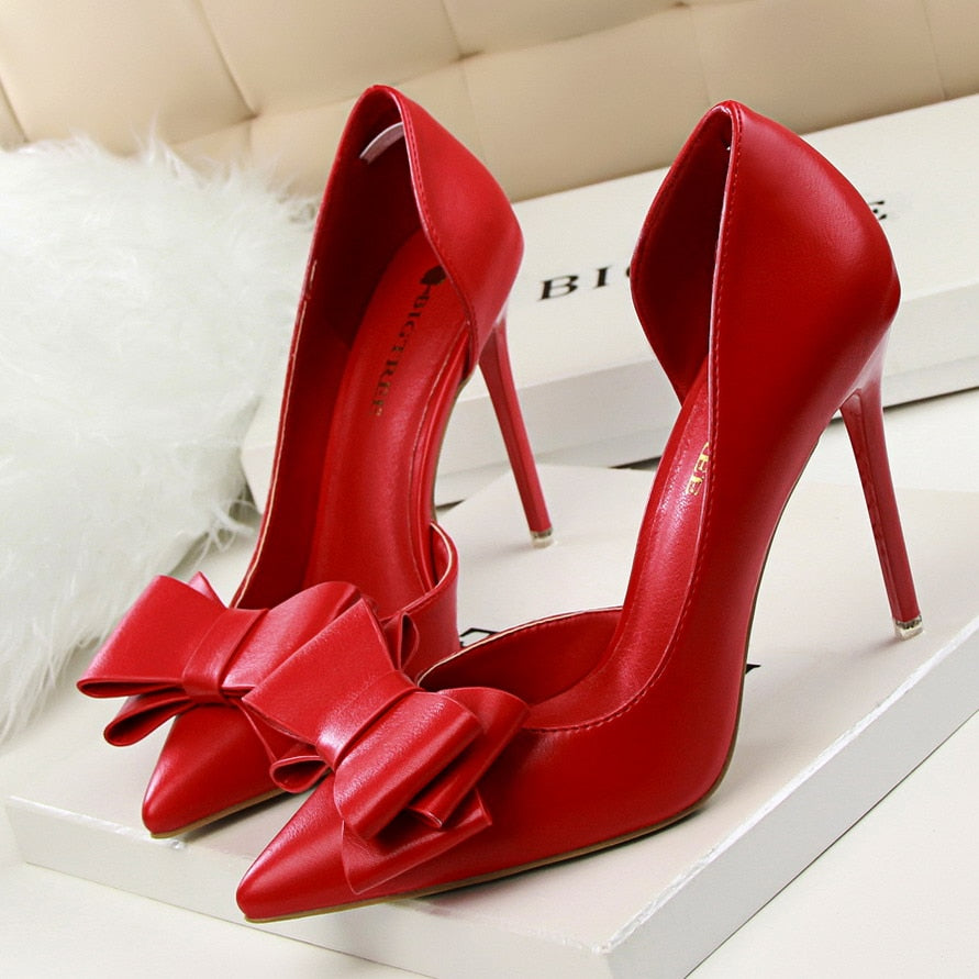 Korean Fashion Bigtree Women Shoes Wedding Bow High Heels Pumps