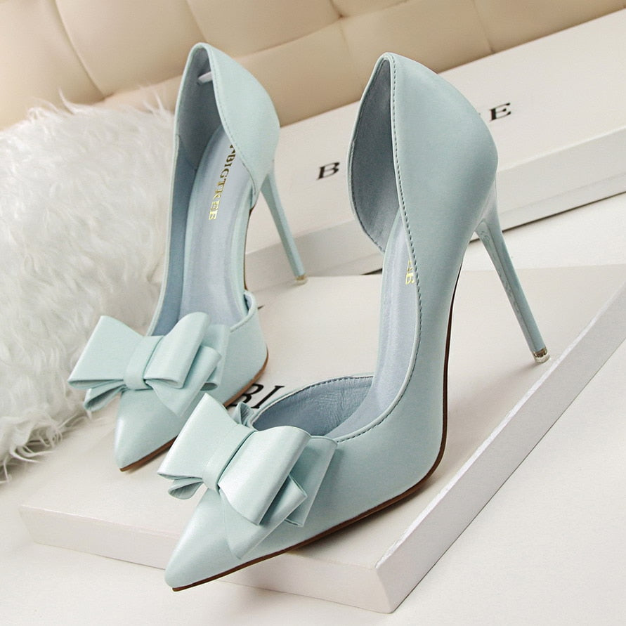 Korean Fashion Bigtree Women Shoes Wedding Bow High Heels Pumps