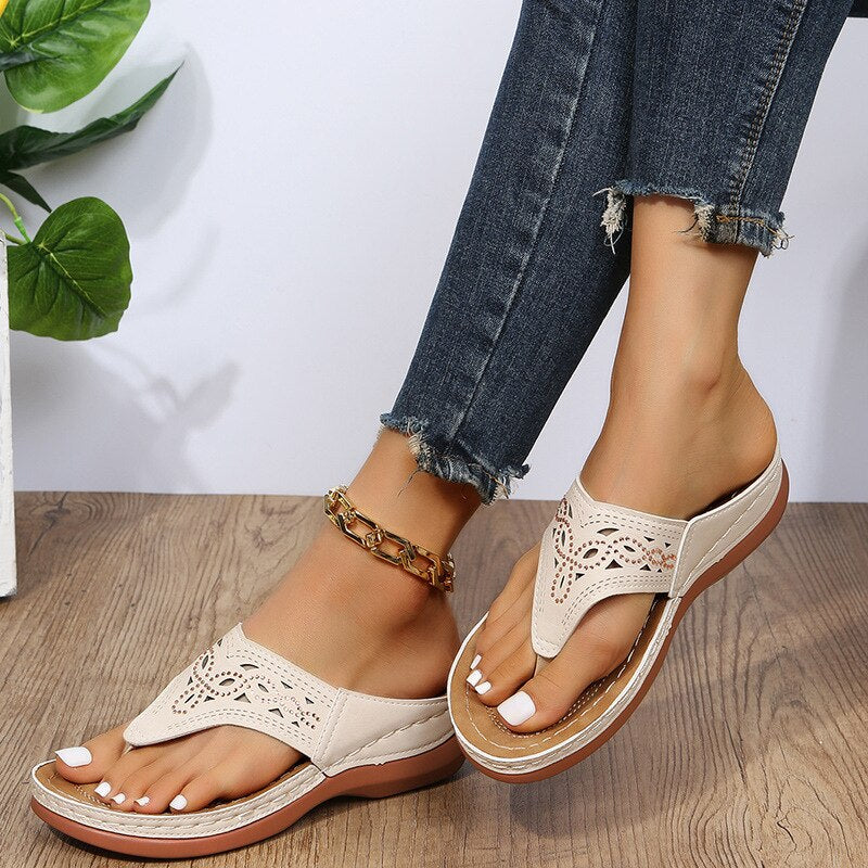 Women Wedge Sandals Clip Toe Summer Hollow Platform Slippers