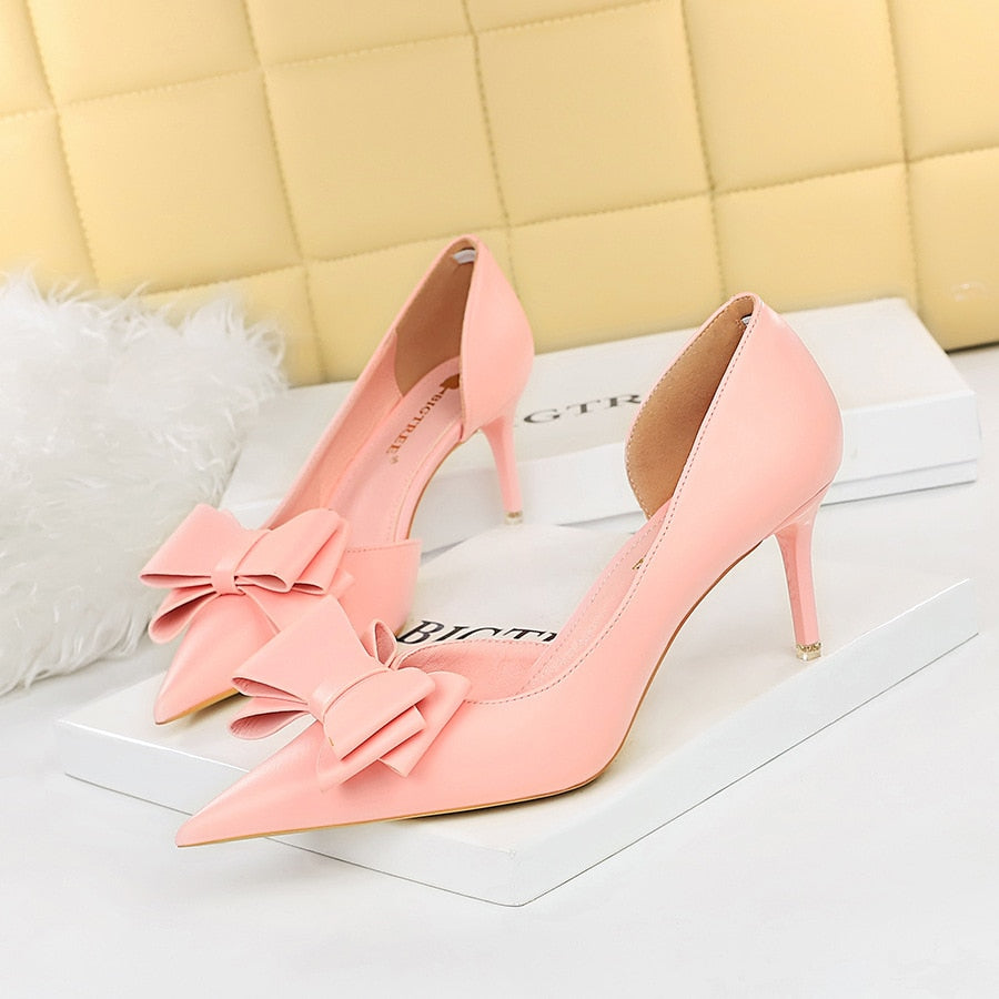 Korean Fashion Bigtree Women Shoes Wedding Bow High Heels Pumps