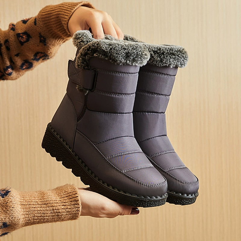 Ankle Snow Boots Women Winter Warm Platform Boots Plush Flats Shoes Fur  Boots