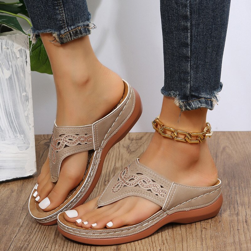 Women Wedge Sandals Clip Toe Summer Hollow Platform Slippers