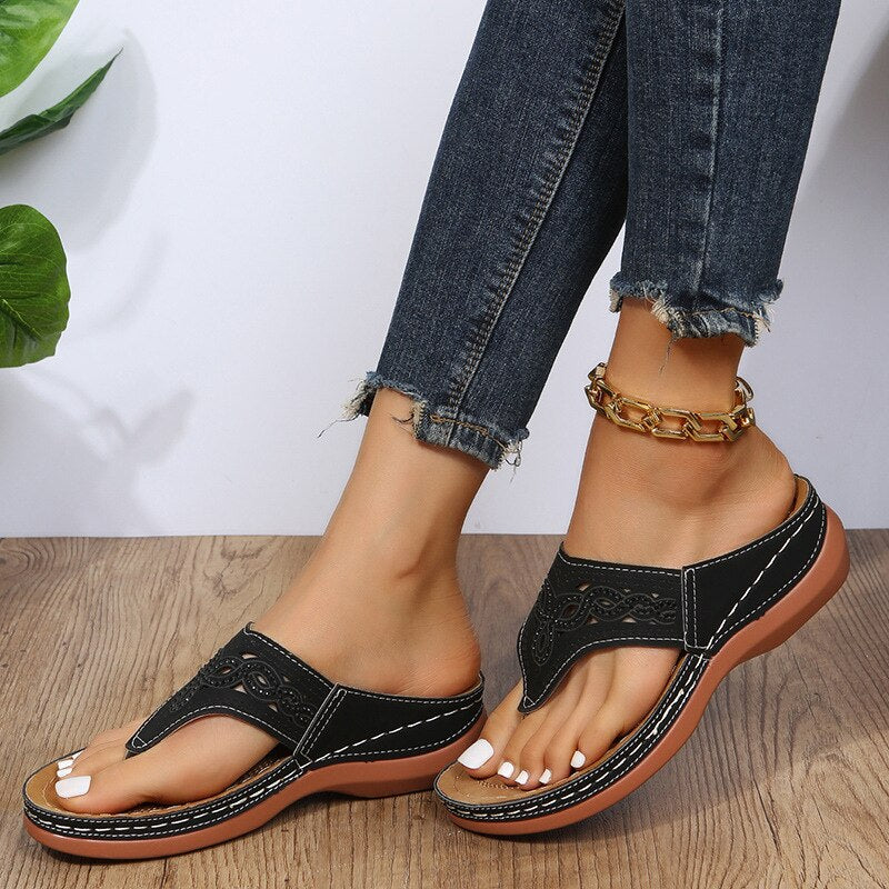 Women Wedge Sandals Clip Toe Summer Hollow Platform Slippers