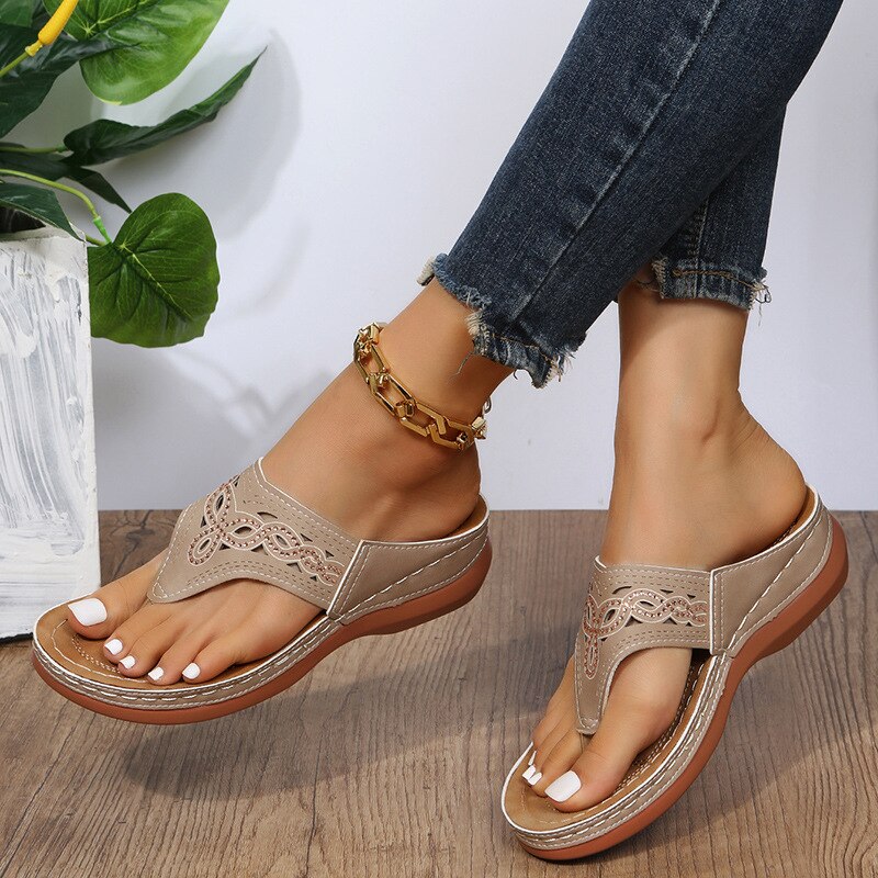 Women Wedge Sandals Clip Toe Summer Hollow Platform Slippers