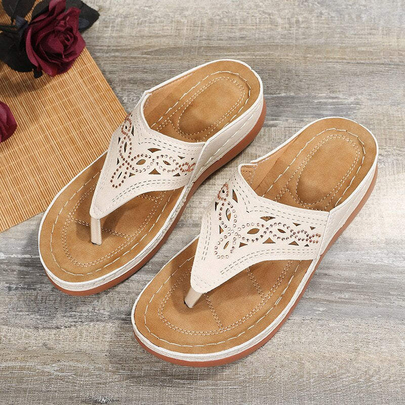 Women Wedge Sandals Clip Toe Summer Hollow Platform Slippers