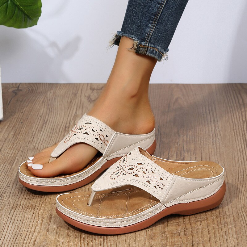 Women Wedge Sandals Clip Toe Summer Hollow Platform Slippers