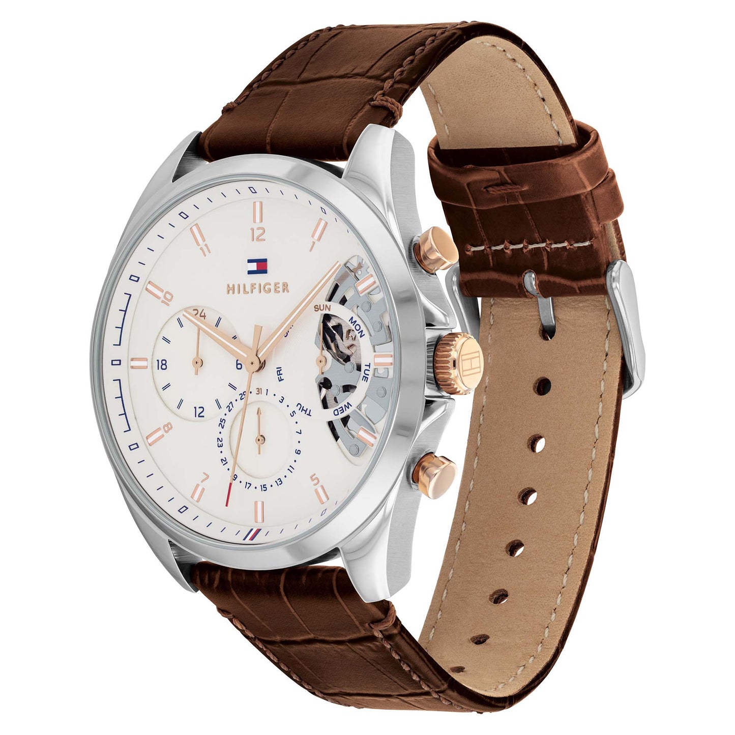 Tommy Hilfiger Brown Leather Silver White Dial Men's Watch